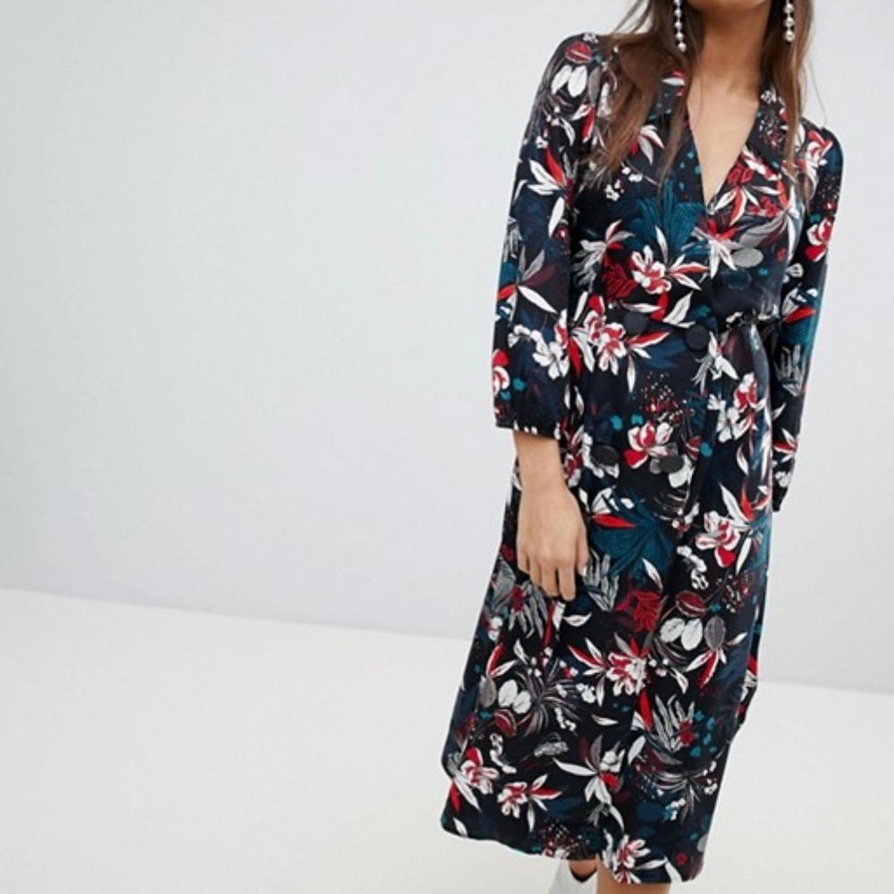 Mango Floral Midi Button Front Dress - ASOS